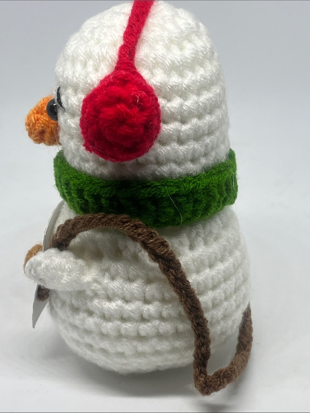 Hand Crafted White Snowman with Red Ear Muffs and Green Scarf - Picture 11 of 12